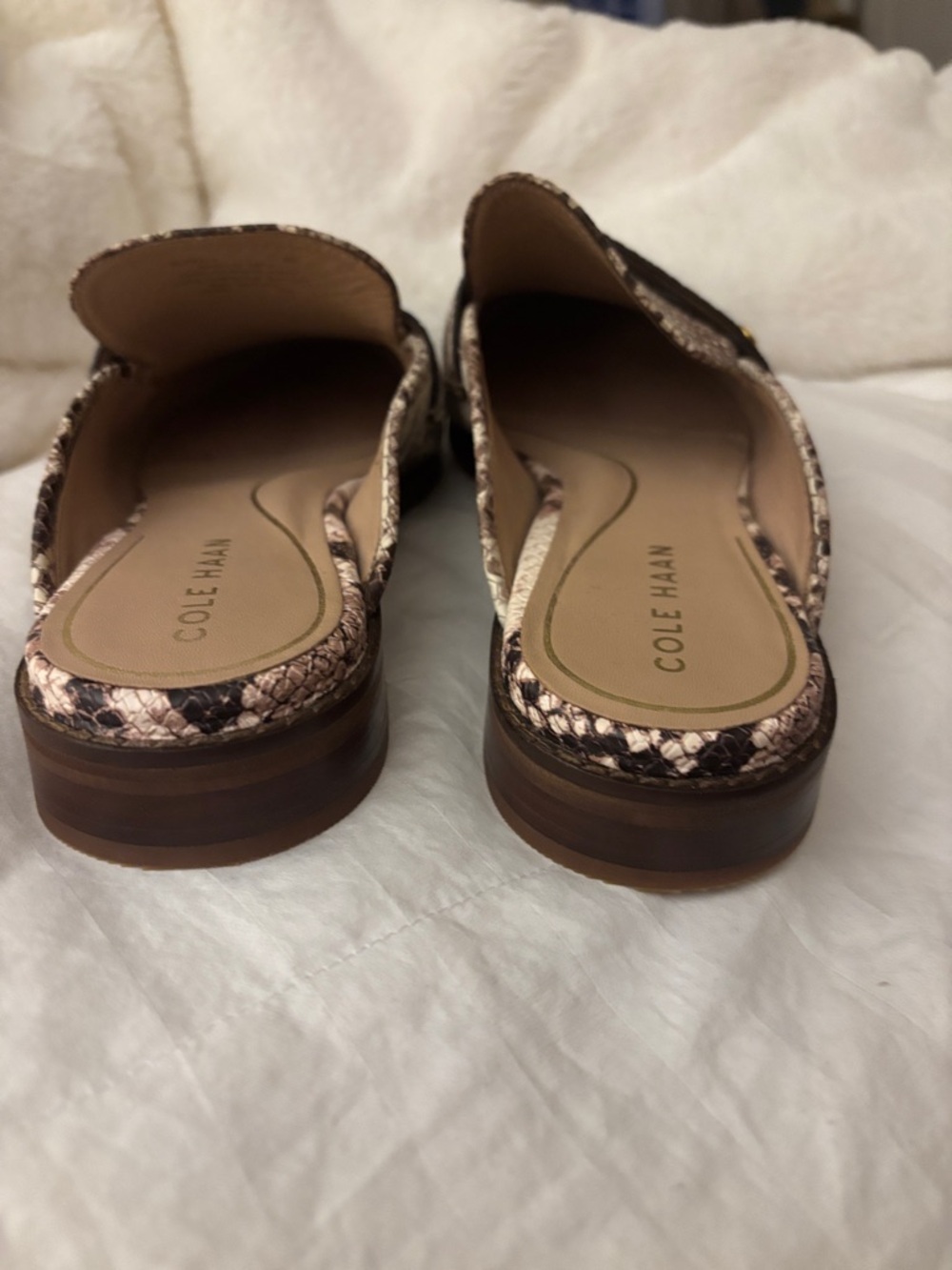 Cole Haan Snake-Print Slip-On Mules in Brown and Cream - Picture 4 of 5